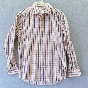 Robert Graham Shirt Mens 41 16 Long Sleeve Button Down Plaid Purple Orange Check